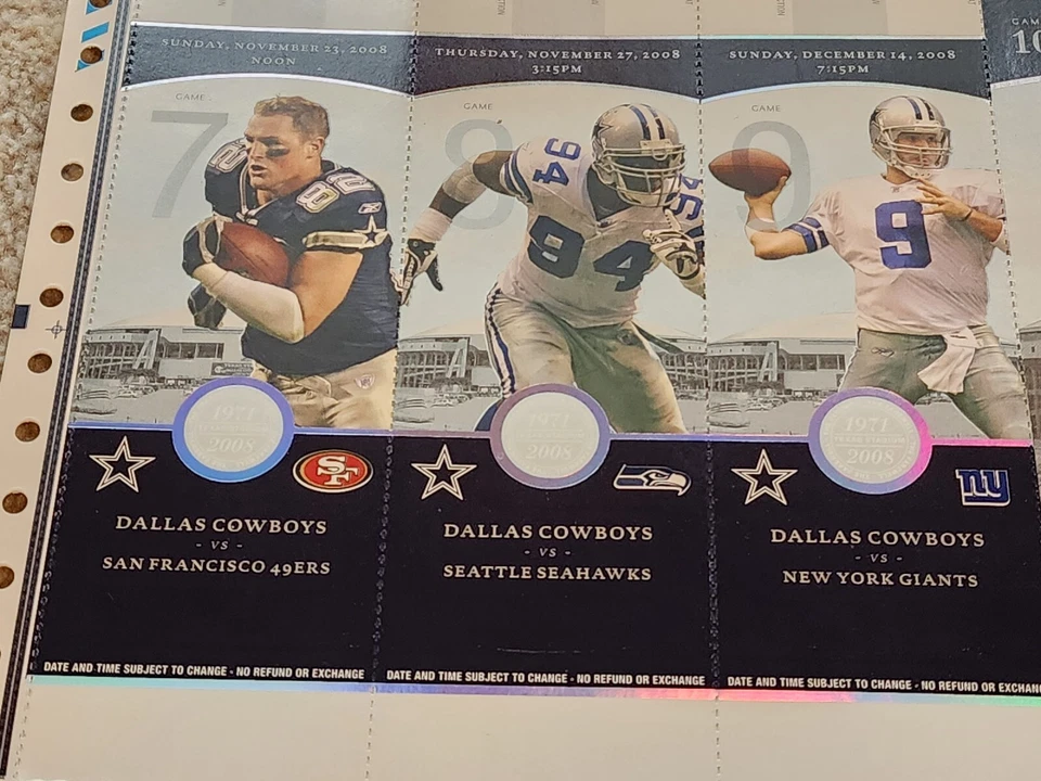 RARE Unprinted 2008 Dallas Cowboys Season Tickets - Texas Stadium Final Season - Image 3 of 4