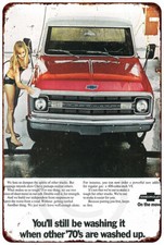 1970s Chevy Truck Pinup Ad Vintage Look Reproduction Metal Sign 8 X 12