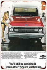1970's Chevy Truck Pinup AD Vintage LOOK reproduction metal sign 8 x 12