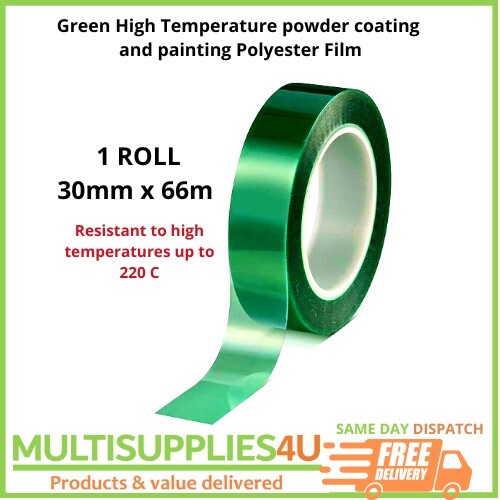 Cinta de poliéster verde 30m x 66m, cinta de enmascaramiento de alta temperatura, recubrimiento en polvo, adhesivo - Imagen 1 de 3