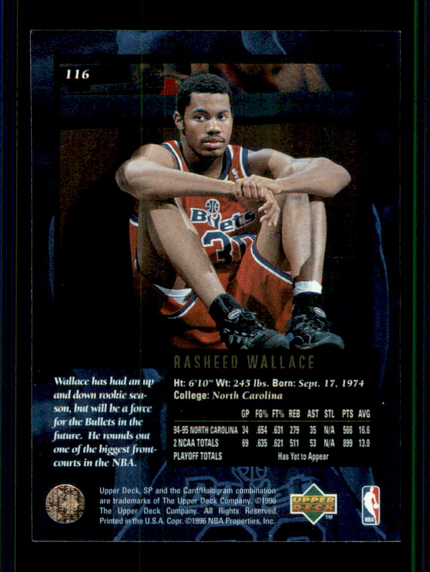 1995-96 SP Championship #116 Rasheed Wallace - Crease Free | eBay