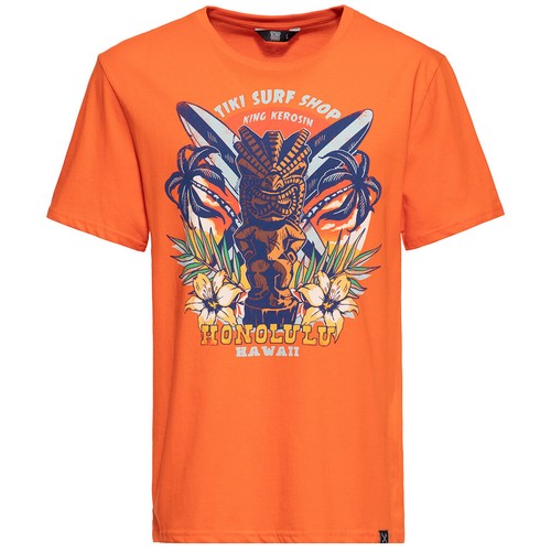 King Kerosin T-Shirt - Tiki Surf Shop Orange Statue Honolulu Hawaii Palmen Insel - Afbeelding 1 van 20