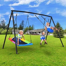 440lb Kids Adult Backyard Swing Set Heavy-Duty Metal Frame Swing Set w/3 Swings