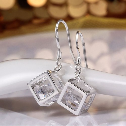 Juego de Collares y Pendientes de Cubo de Plata para Mujer Piedra de Cristal Regalo Medias Relleno - Imagen 8 de 8