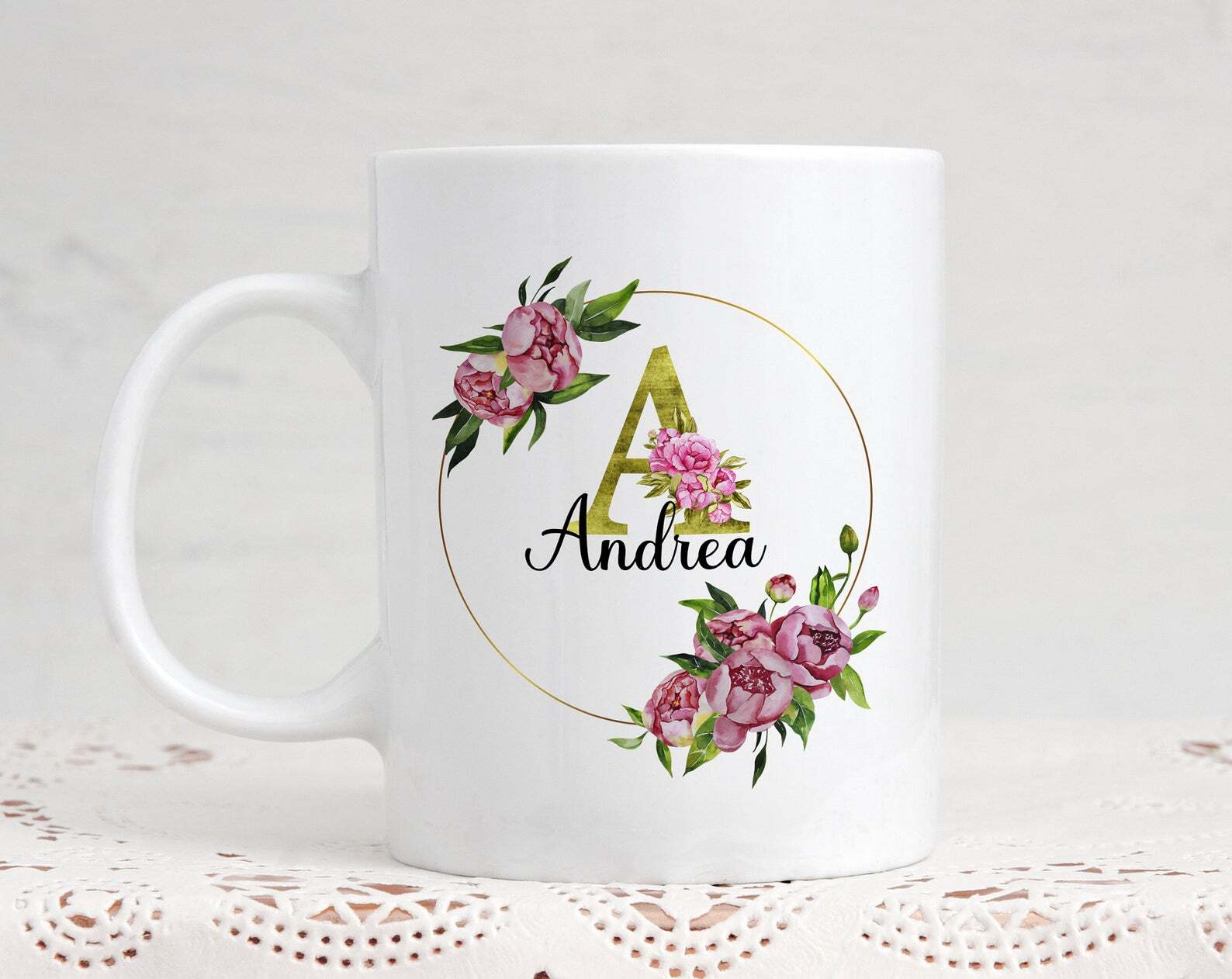 Personalised White Ceramic Mug 11oz Monogram And Name Letter And Name Initial