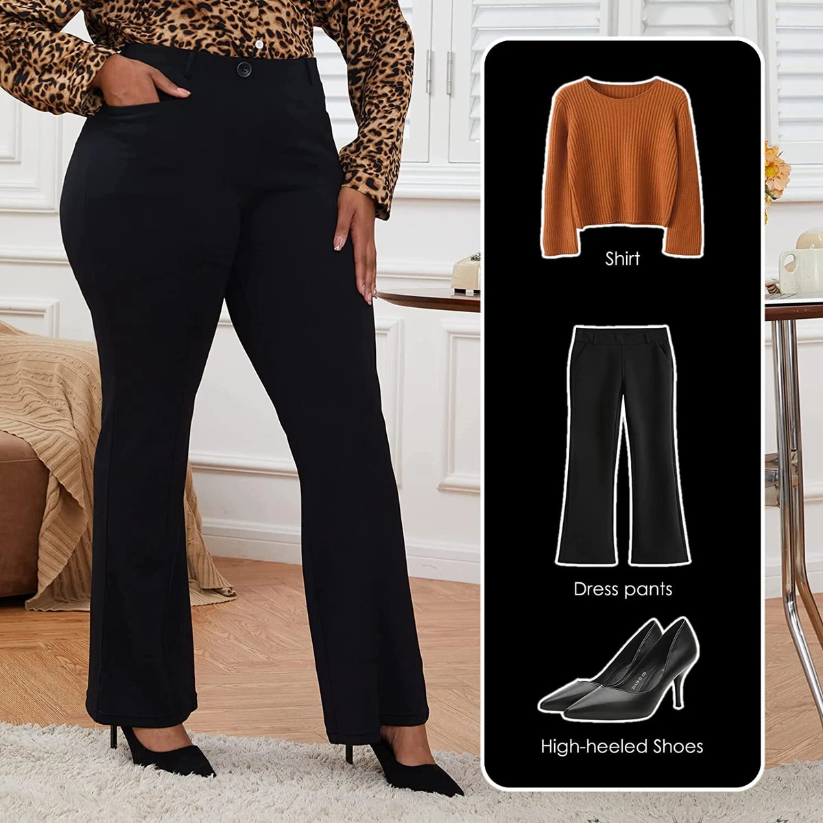 Wrinkle Free Stretch Dress Pants Plus Size for Women Pull on Pant Ease into Comf