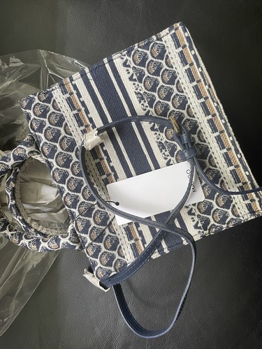 Mini borsa tote in tela di cotone con ricamo blu mango/multi nuova con etichetta. Borsa jacquard H&M - Foto 2 di 8