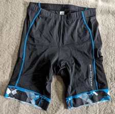 MY KILOMETRE Tri Triathlon Padded Cycling Shorts Mens Large L Bicycle Black Blue