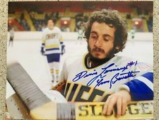 SLAP SHOT YVON BARRETTE SIGNED CHARLESTOWN CHIEFS GOALIE  8X10 DENIS LEMIUEX