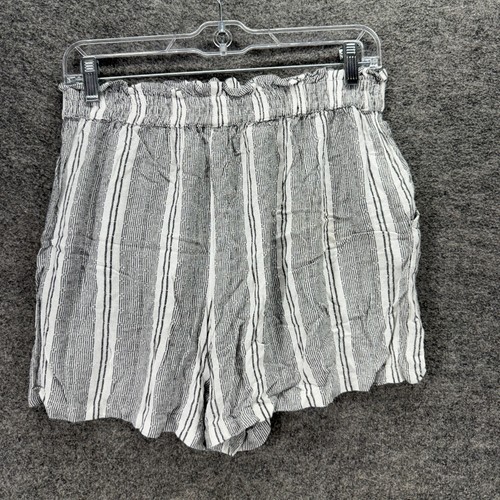 Angie Shorts Women L Large Gray Striped High Rise Chino Pull On Rayon Pockets - Picture 2 of 7