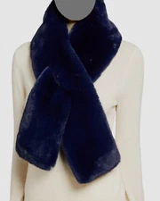 $85 Surell Women's Blue Faux-Fur Rex Rabbit Acrylic Pull-Through Scarf One Size
