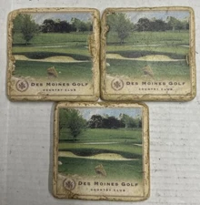 VTG 3 Pcs Tumbled Marble-Artandstone Coasters, Des Moines Golf Country Club