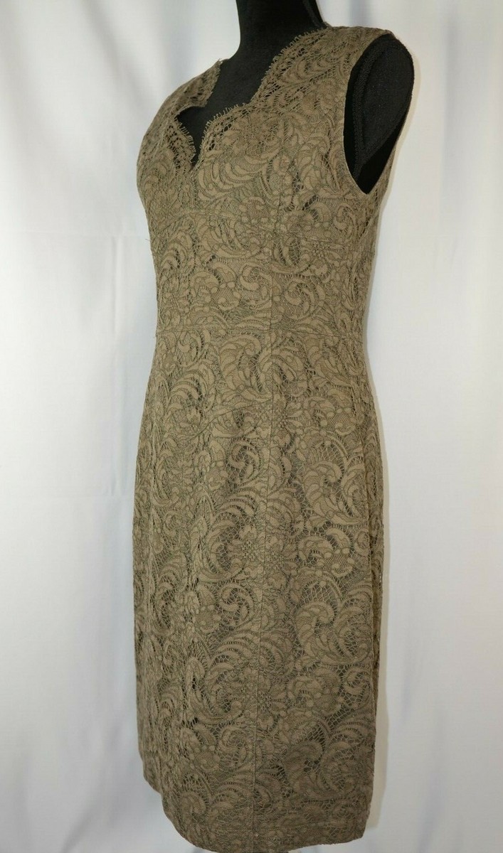Burberry Dress Size 10 Brown Lace Embroidery V-Neck Macrame