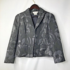 Nine West Women's Blazer Size 2 Black Brocade Jacquard Floral