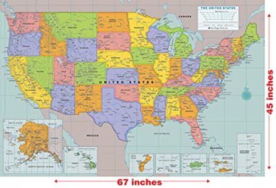 Mapa de pared de 45 x 67 de Estados Unidos de América EE. UU., laminado