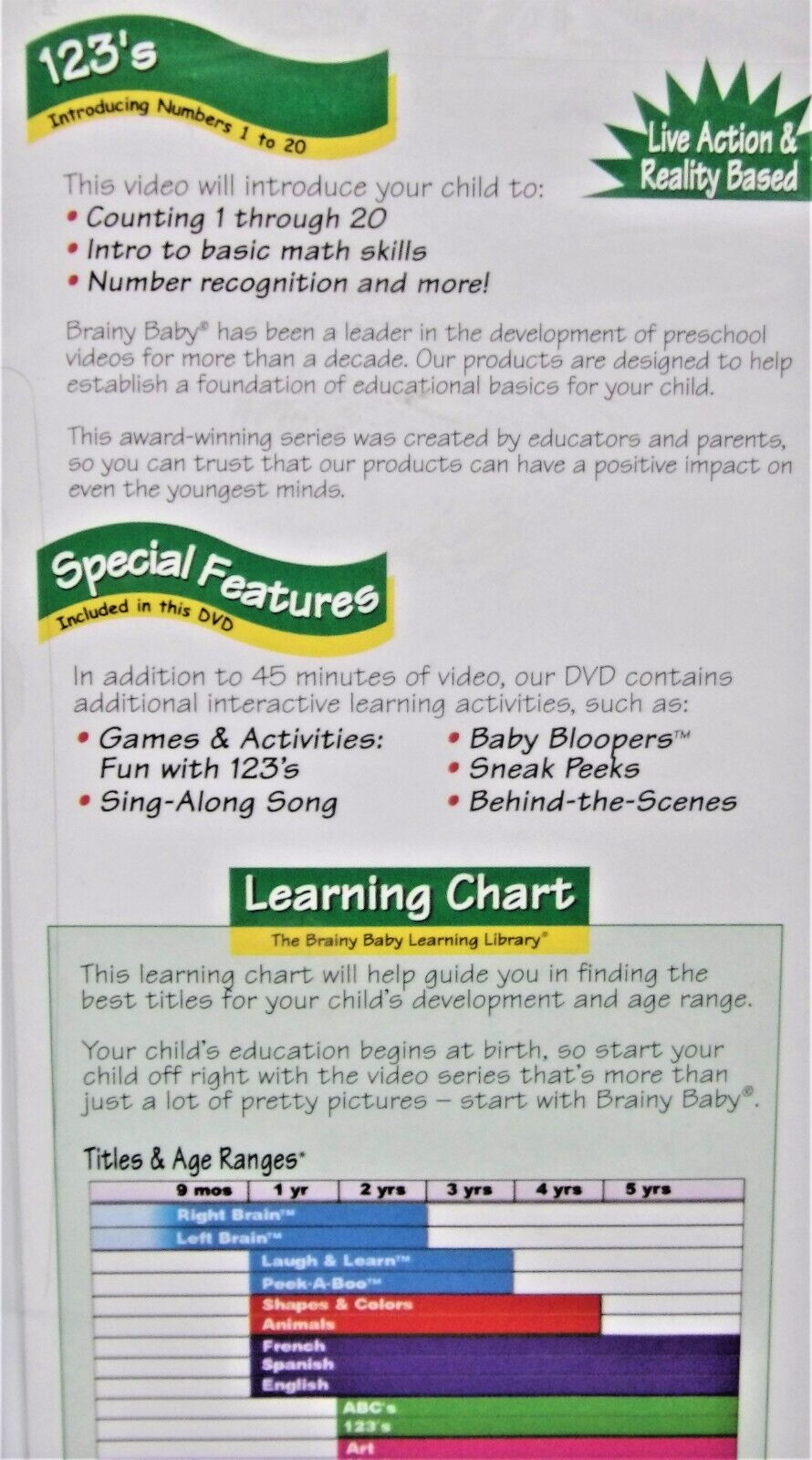 Brainy Baby, 1,2,3 Learn to Count 1-20, NEW! DVD, age 2 up ,Games ...