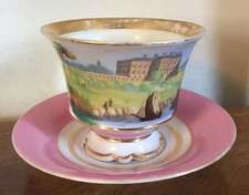 Big 19th c. Antique Paris Porcelain Tea Cup & Saucer English Country House Pink