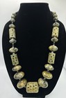 Vintage Asian Boho Style Jade and Painted Porcelain Statement Necklace 130g