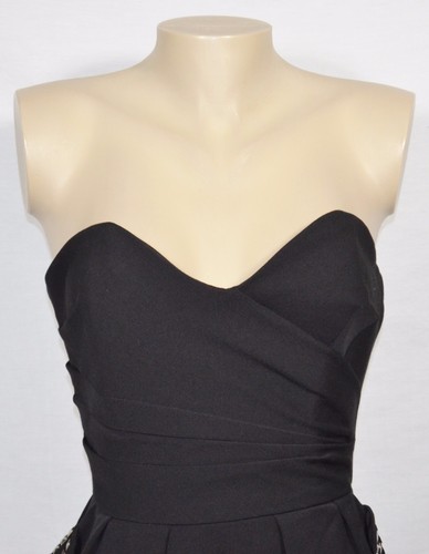 HAVA Black Strapless Dress PP PXS Studded Pockets Exposed Zipper Pleated Skirt - Picture 2 of 7