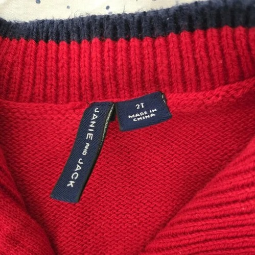 JANIE AND JACK TODDLER RED 2T SWEATER WITH CONTRAST STRIPPING AND HALF ZIP NECK - Picture 3 of 5