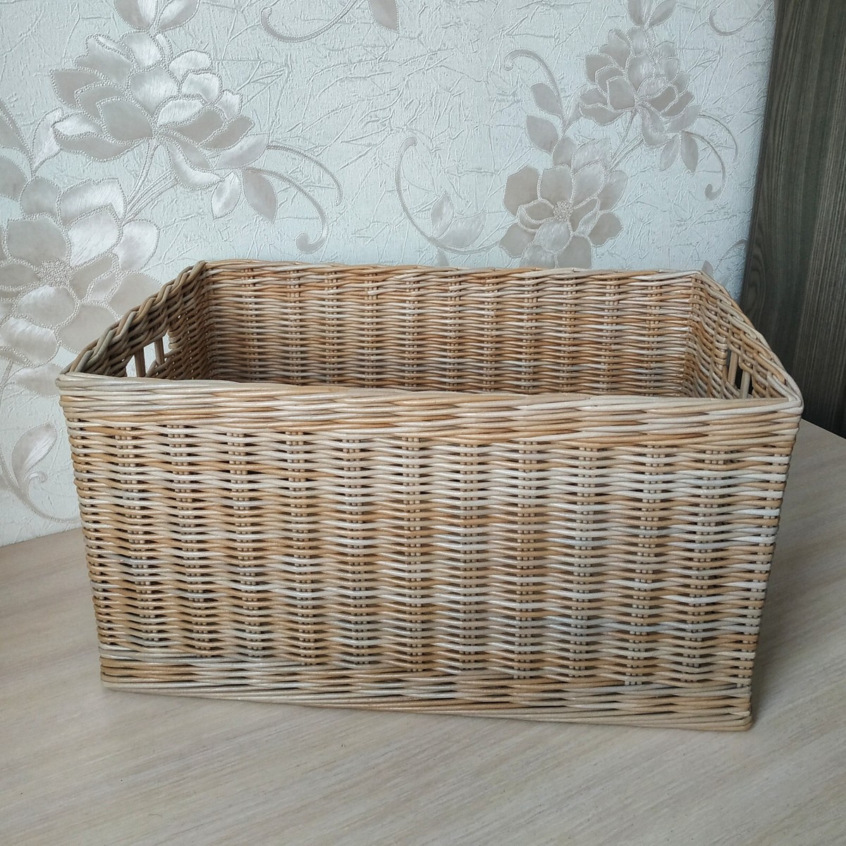 Beige Wicker Square Storage Basket, Laundry basket, Shoe