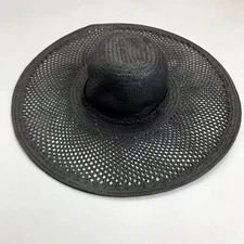 MUDPIE Floppy Oversized Woven Paper Straw Sun Hat 6" Brim Dusty Black Charcoal