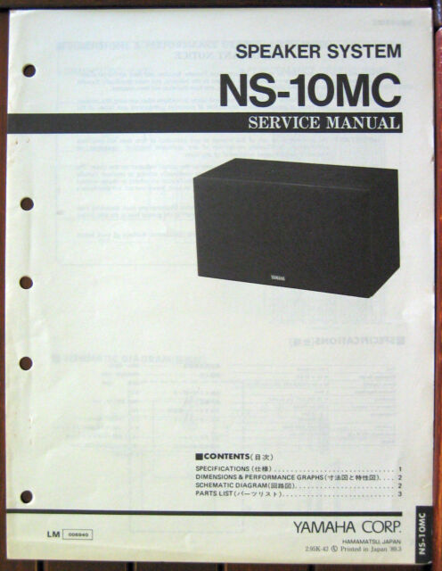 Yamaha NS-10 MC Speaker System Studio Monitor Original Service Manual