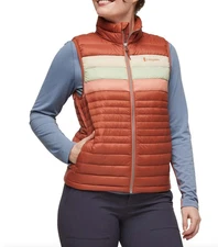 Cotopaxi Fuego Down Vest Women XL Faded Brick Amber Stripes Yellow Puffer - NEW