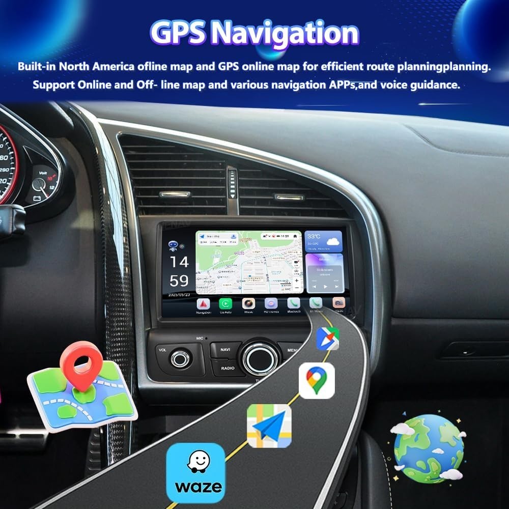 8" Android Touch screen Car Radio GPS Navigation CarPlay For Audi R8 2007–2015