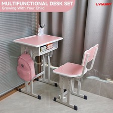 Kids Desk and Chair Set for Age 3-18 School Study Height Adjustable Children