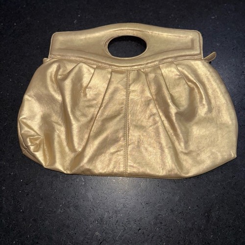 NEW Gold pleated clutch bag with a cutout handle. 16”x12” - Picture 2 of 7