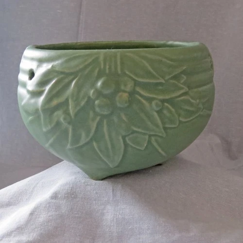 Vintage Nelson McCoy Art Pottery Hanging Planter Matte Green Leaves & Berries