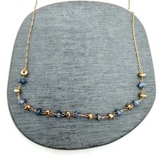 Gold Tone Blue Stone Beaded Station Necklace Delicate Boho Layering Jewelry