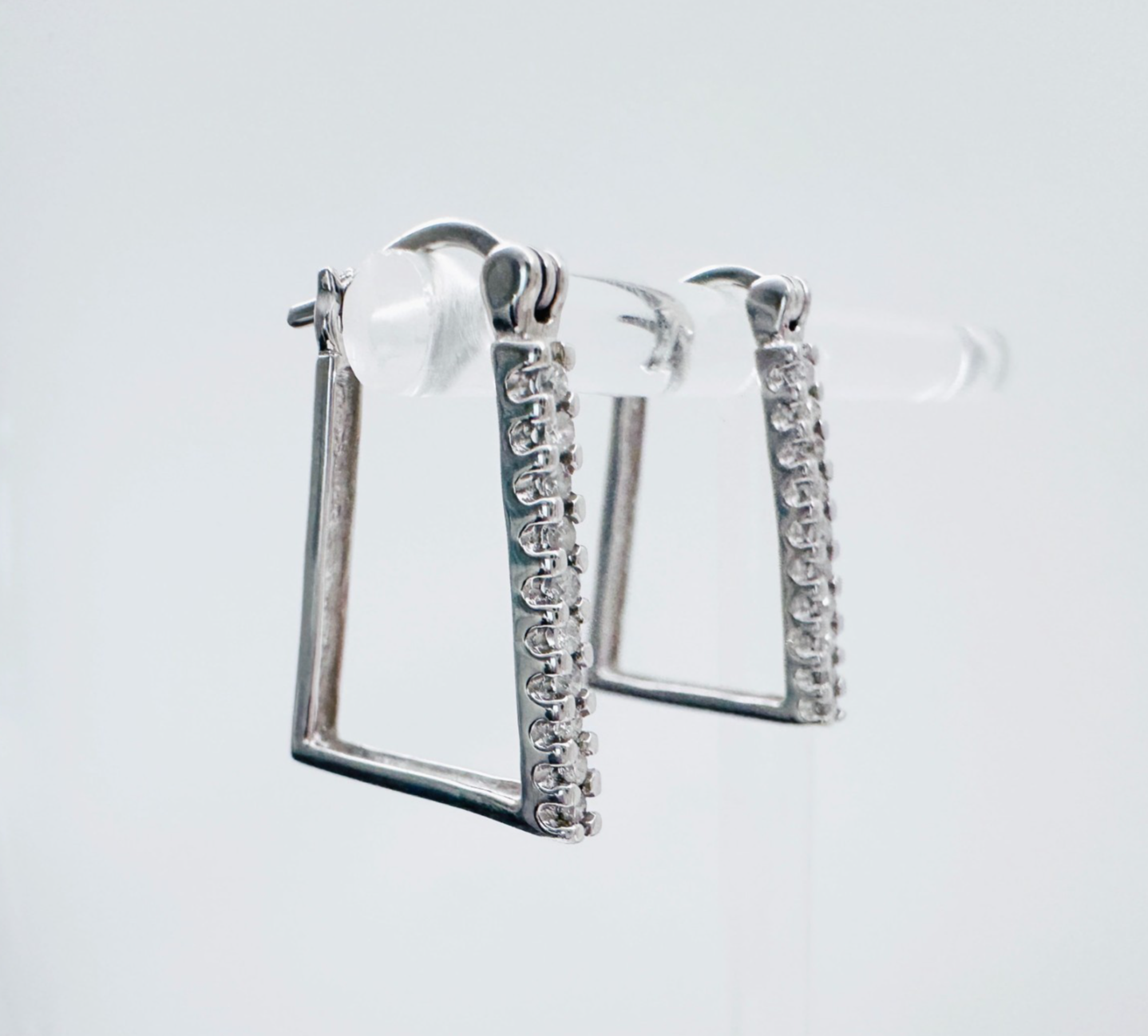 "Estate Solid 10K White Gold .3ctw Natural Diamond Geometric Hoop Earrings, .85\""