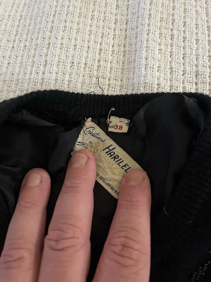 Vintage 1960s Harilela’s Black Hand-Beaded Lambswool Cardigan Lined, Size 38 - Image 3 of 4