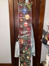 Christmas Door Banner Snowflakes Bow Bells Bulbs Design Festive Plaid. HNY