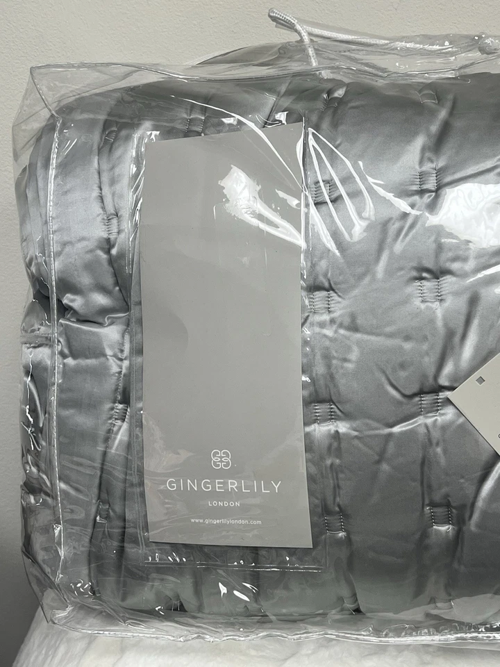 Gingerlily London 100% 真丝灰色国王温莎床罩床罩暗淡设计 — 第 3/4 张图片