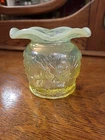 Fenton Vaseline Uranium Opalescent FROLICKING BEARS, ICGA Carnival Glass Spitoon