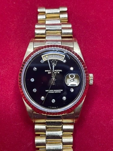 Vintage Rolex Day-Date 36mm President Black Onyx Floating Diamond 18K-18238