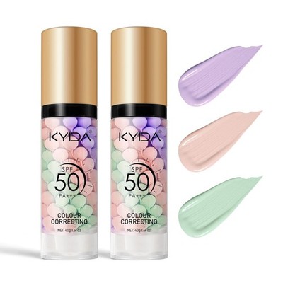 KYDA 2PCS 3 in 1 Color Correcting Primer,SPF Purple Pink Green(2 bottles) 