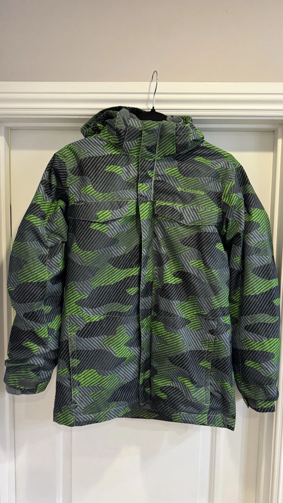 Columbia Jacket Youth Large Gray Green Camo Interchange Outgrown Hooded Coat