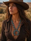 Turquoise Squash Blossom Necklace Navajo Native American Silver 26"  — photo 1