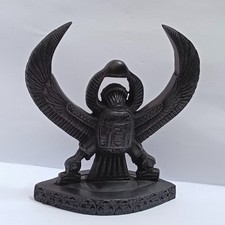 Handcrafted Egyptian Scarab with Wings – Black Stone Figurine, Ancient Style
