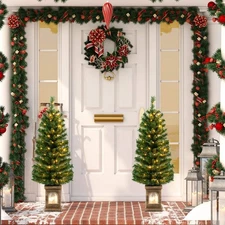 NNECW 125CM Pre-Lit Potted Christmas Tree with 100 LED Lights-2 pieces