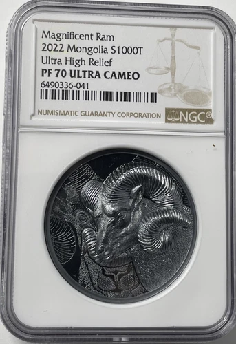2022 Magnificent Ram Mongolia 1000T 2oz High Relief Proof, NGC PF70. C-1368