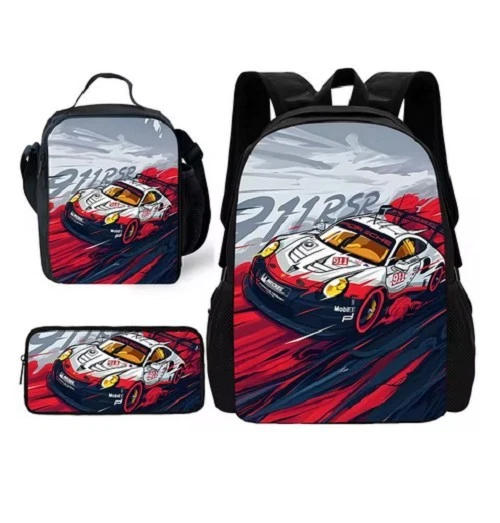 Sports Racing Car Backpack Set, School Backpack