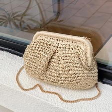 Borsa a tracolla estiva in paglia intrecciata, borsa a conchiglia uncinetto