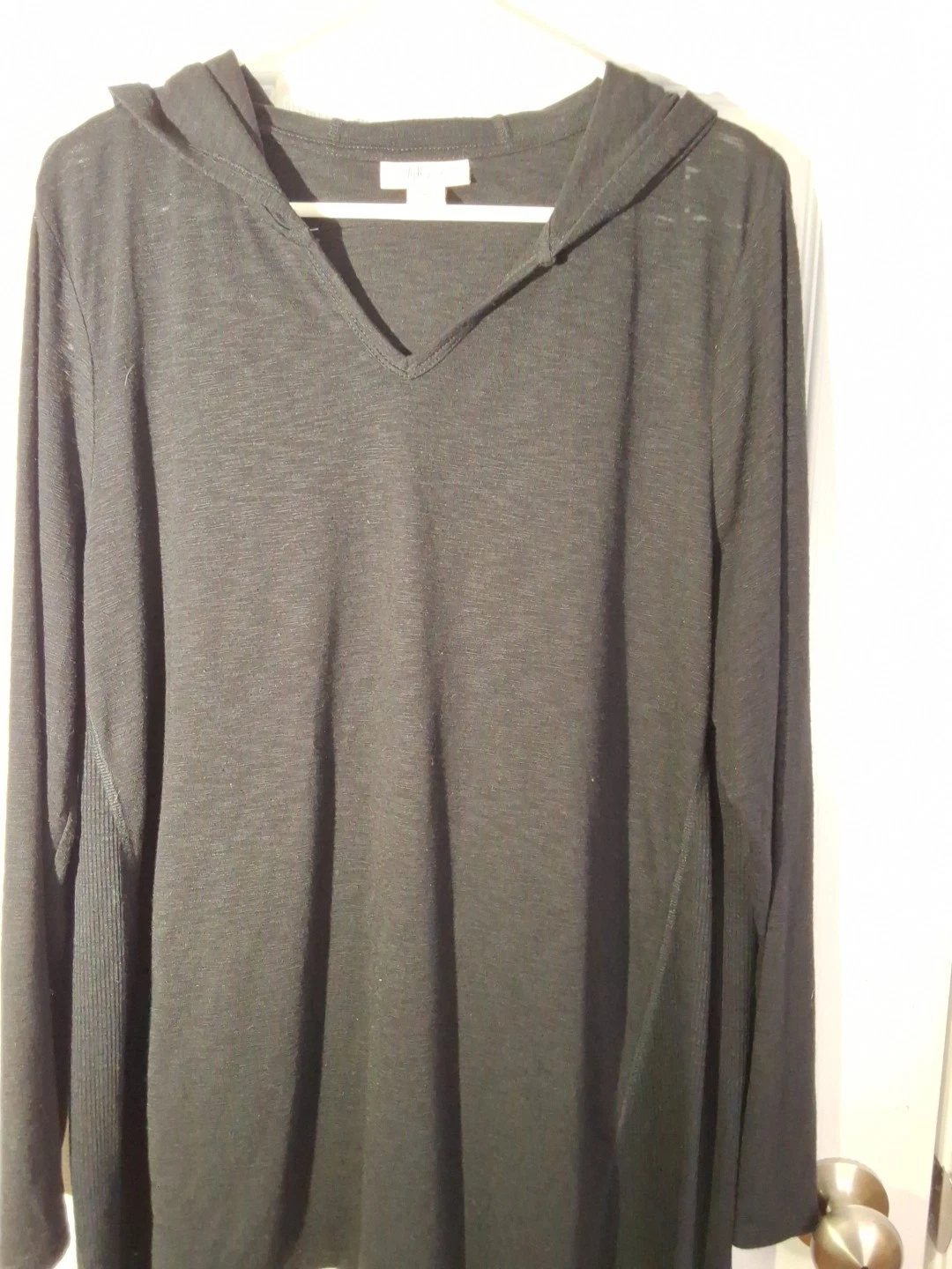 Style & Co Womens Lightweight Black Hooded Sweater W Ribbed Peak Sides Sz XL