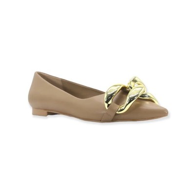 Cape Robbin Taupe Juri Metallic Chain Pointed Toe Flats