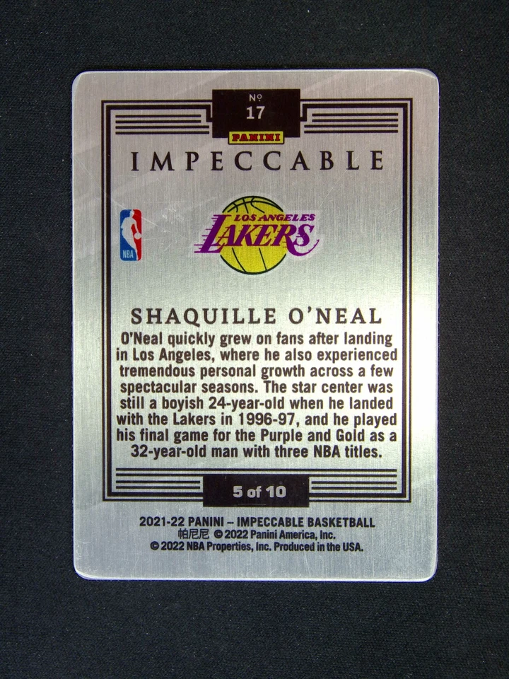 2021-22 Impeccable Shaquille O'Neal #17 Stainless Stars Gold /10 - image 2 of 2